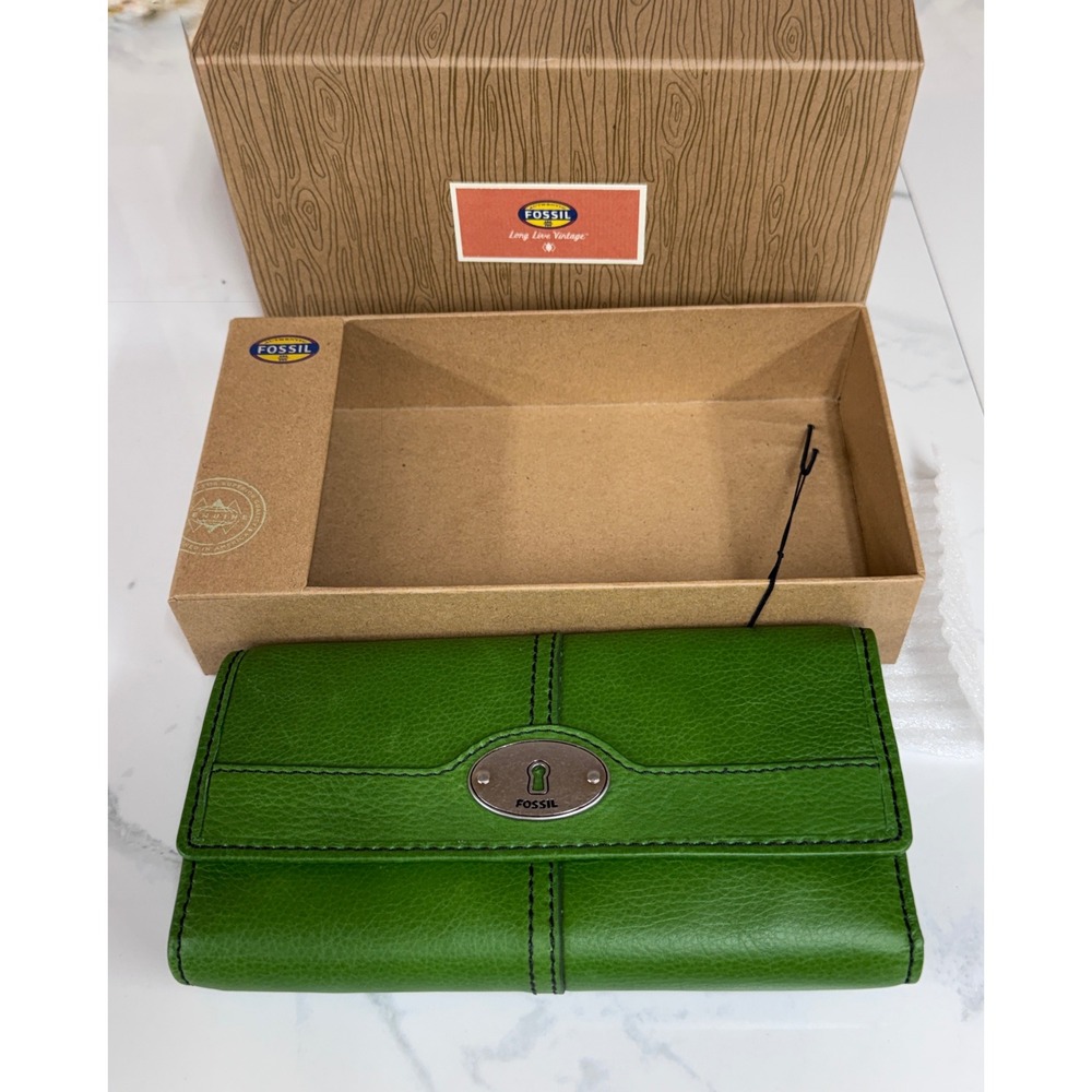 Fossil Marlow Flap Clutch Womens Green Vintage Leather Wallet